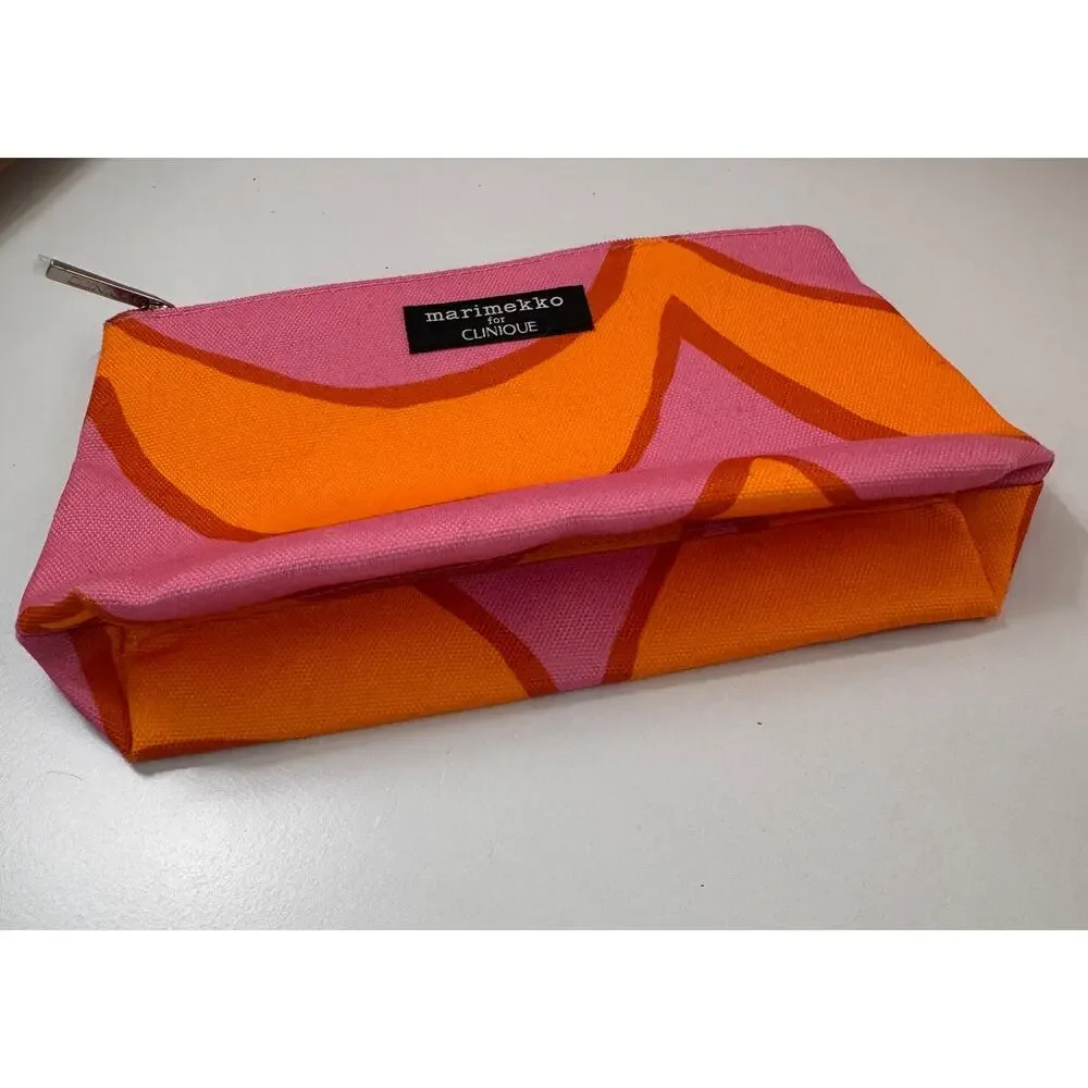 Marimekko For Clinique Handbag Pink Orange Zip Cosmetic Pouch Size Large NWOT